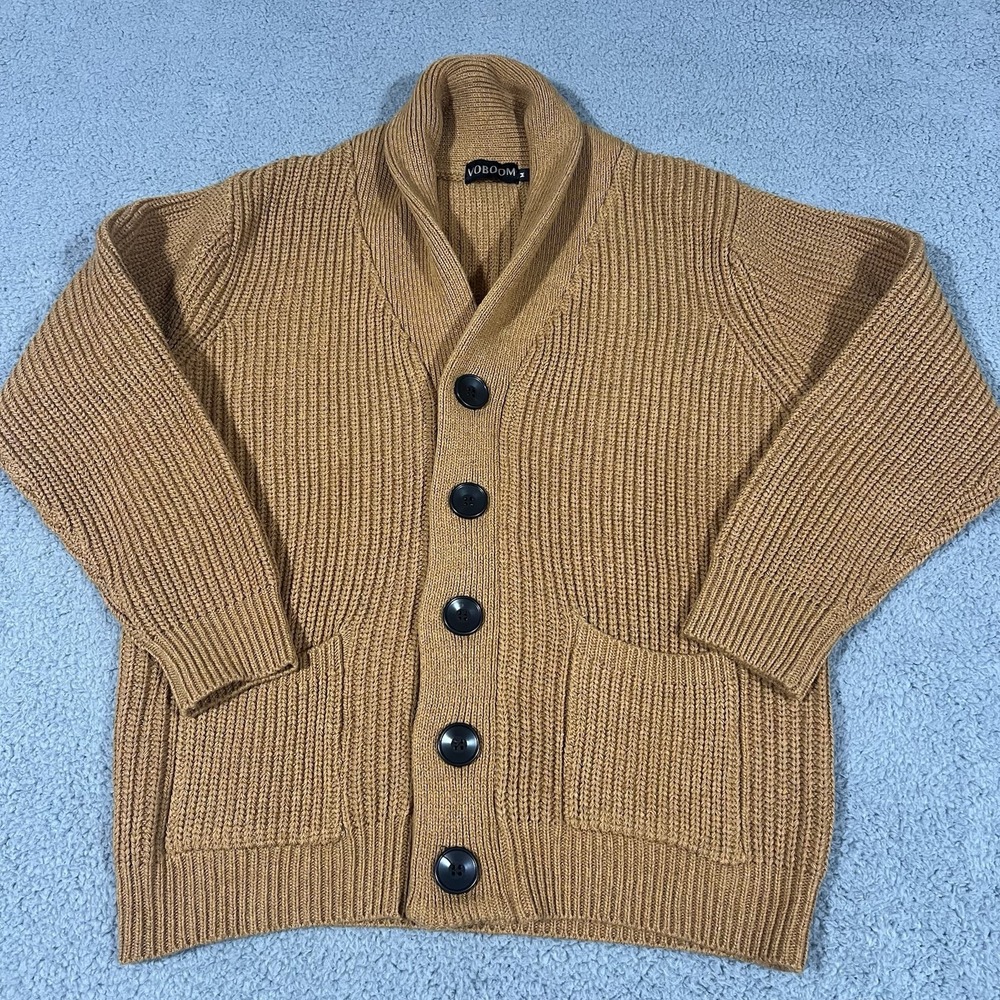 Voboom Cable Knit Collar Sweater Heavy Knit Preppy Academia Men's Medium Orange